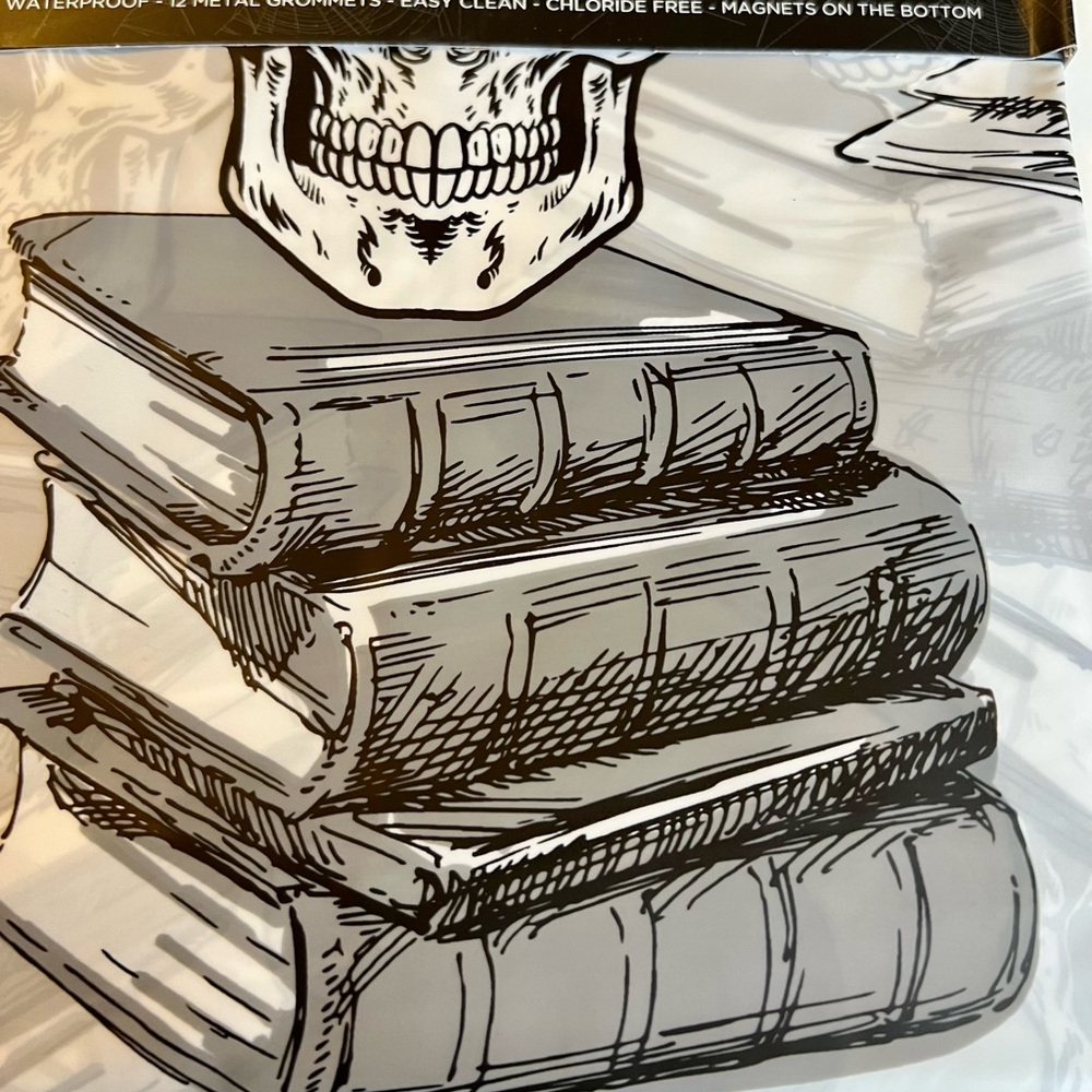 Halloween Haunted Library Books Skulls Raven Peva Shower Curtain with Grommets - Picture 5 of 7